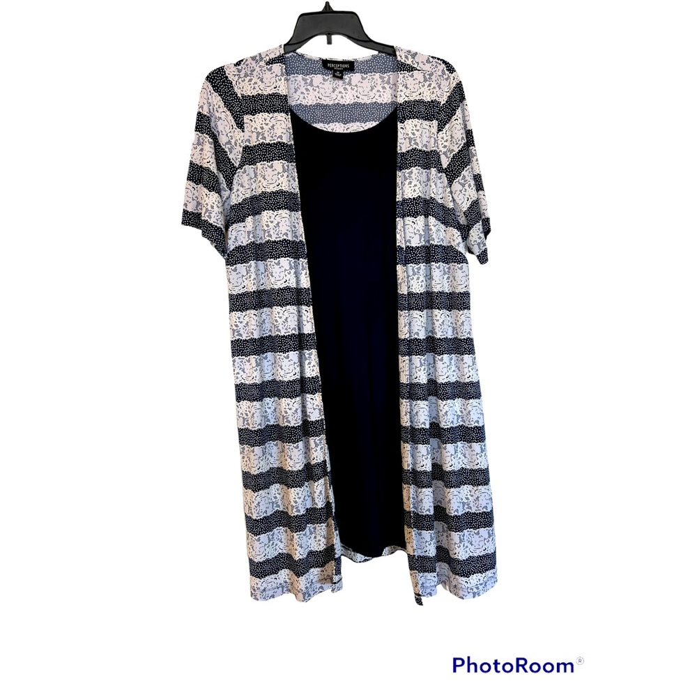 PERCEPTIONS BLUE & WHITE JACKET DRESS SIZE 1 X